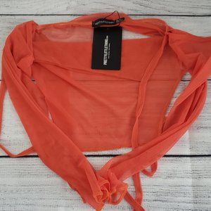 NWT Pretty Little Things Orang Mesh Halterneck Square Hem Crop Top